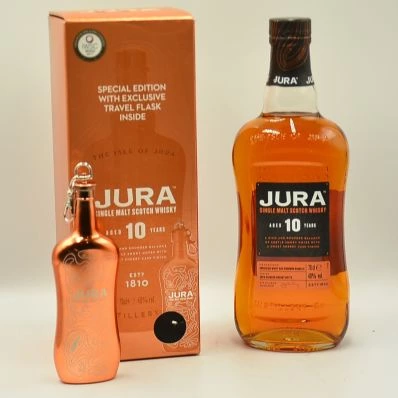 Jura 10 Year Old Single Malt Whisky & Travel Flask