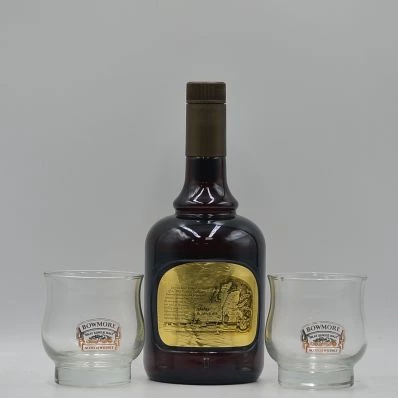 Bowmore 12 Year Old Islay Whisky Dumpy & 2 Glasses 1980s 75cl