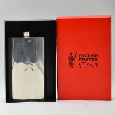 English Pewter Hip Flask Stainless Steel 15cm x 8.5cm