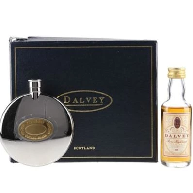 Dalvey Presentation Case Stainless Steel Hip Flask & 5cl Malt Whisky