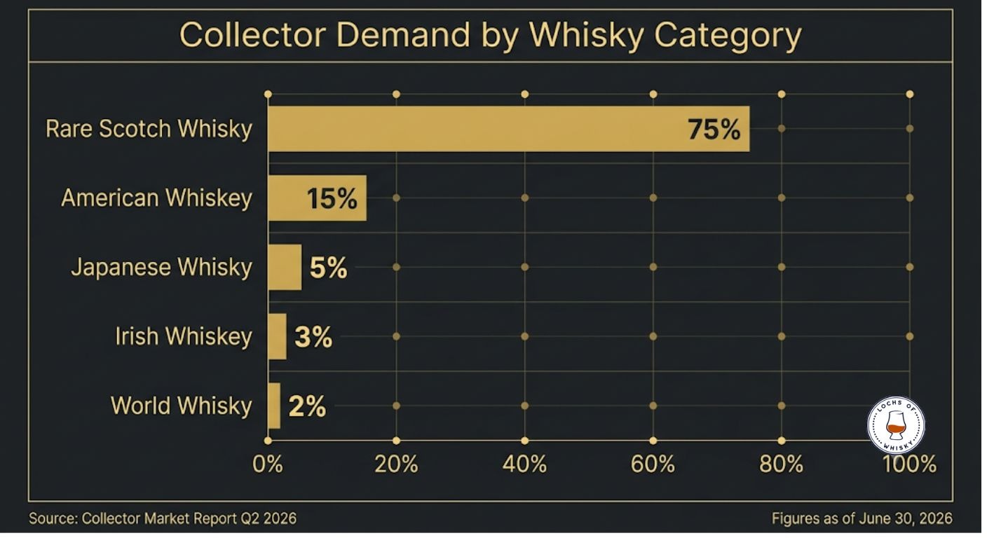 Horizontal bar chart comparing collector demand across major whisky categories.