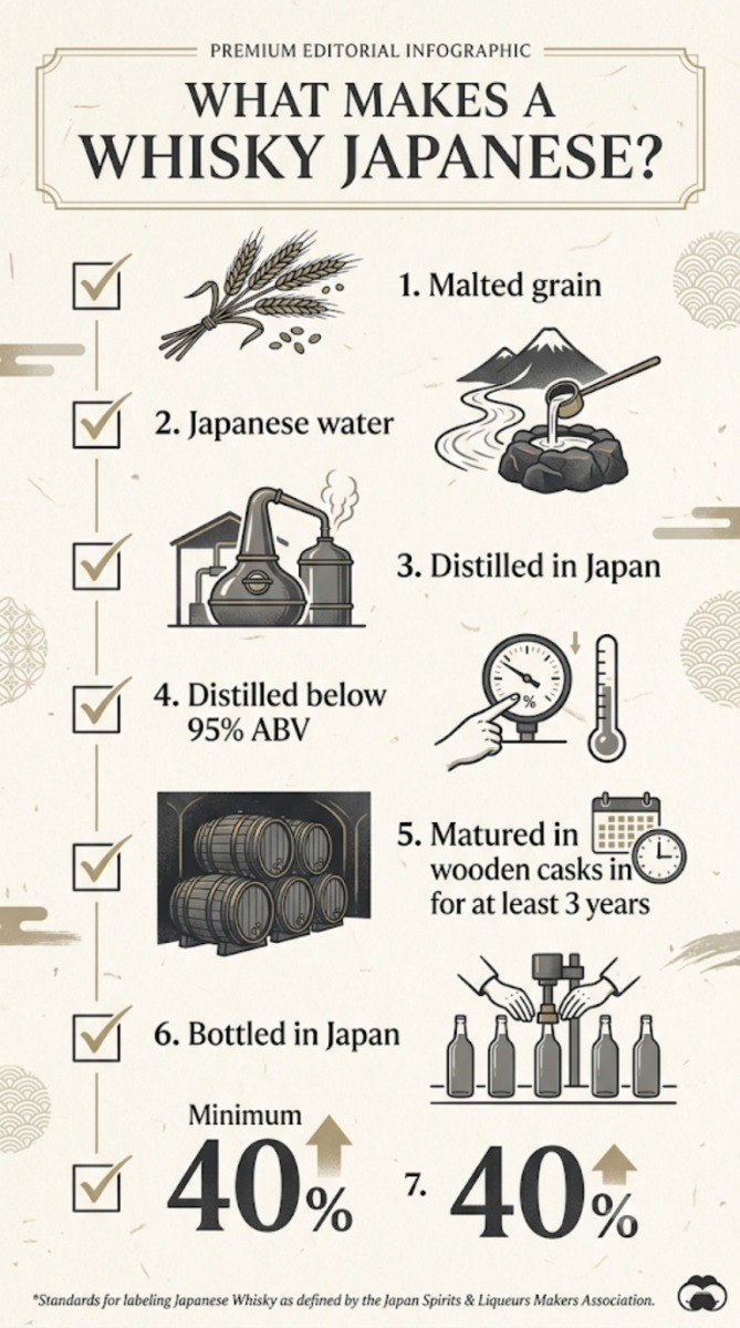 Japanese whisky production standards showing the official requirements for whisky labelled as Japanese.