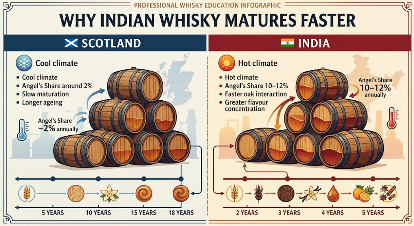 World map showing India's, Taiwan's and Australia's major whisky-producing regions compared with Scotland.
